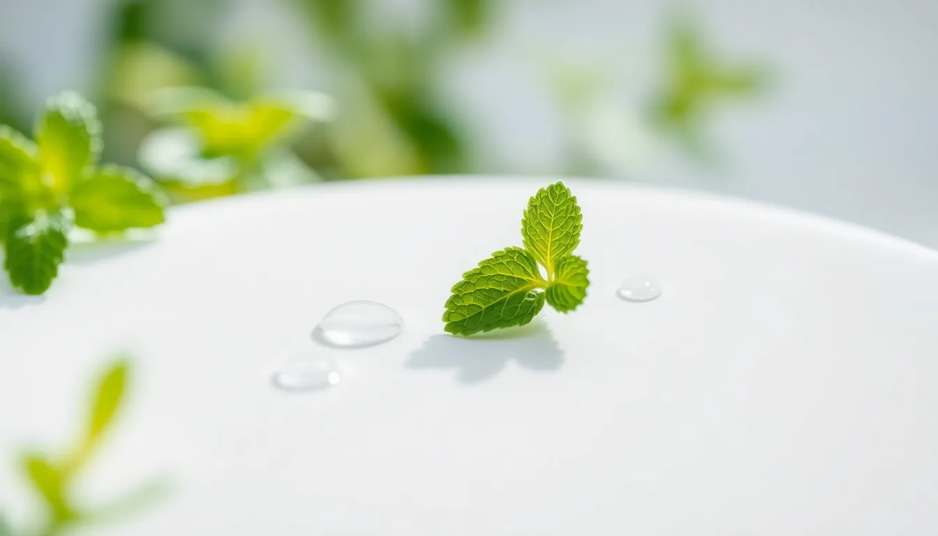 Frische Minzblätter und Wassertropfen als Symbol für professionelle Zahnreinigung